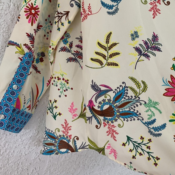 Talbots petit paisley/floral print long sleeves v neck blouse - Picture 6 of 10